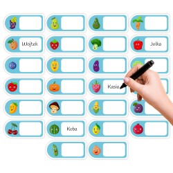 Naklejki do szatni na szafki z miejscem na imię OWOCE I WARZYWA 26 sztuk