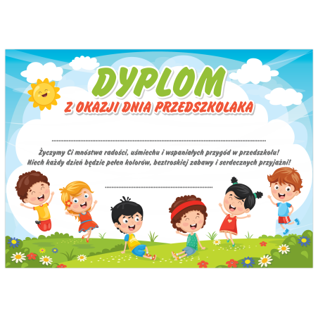 Dyplom dla dzieci na Dzień Przedszkolaka Prezent A5