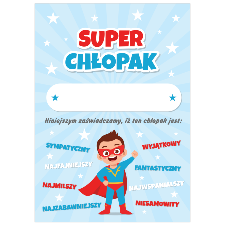 Dyplom na Dzień Chłopaka Super Chłopak Prezent A5