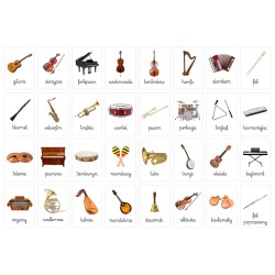 Karty edukacyjne Instrumenty Muzyczne Plansze Fiszki dla dzieci A6 32 szt