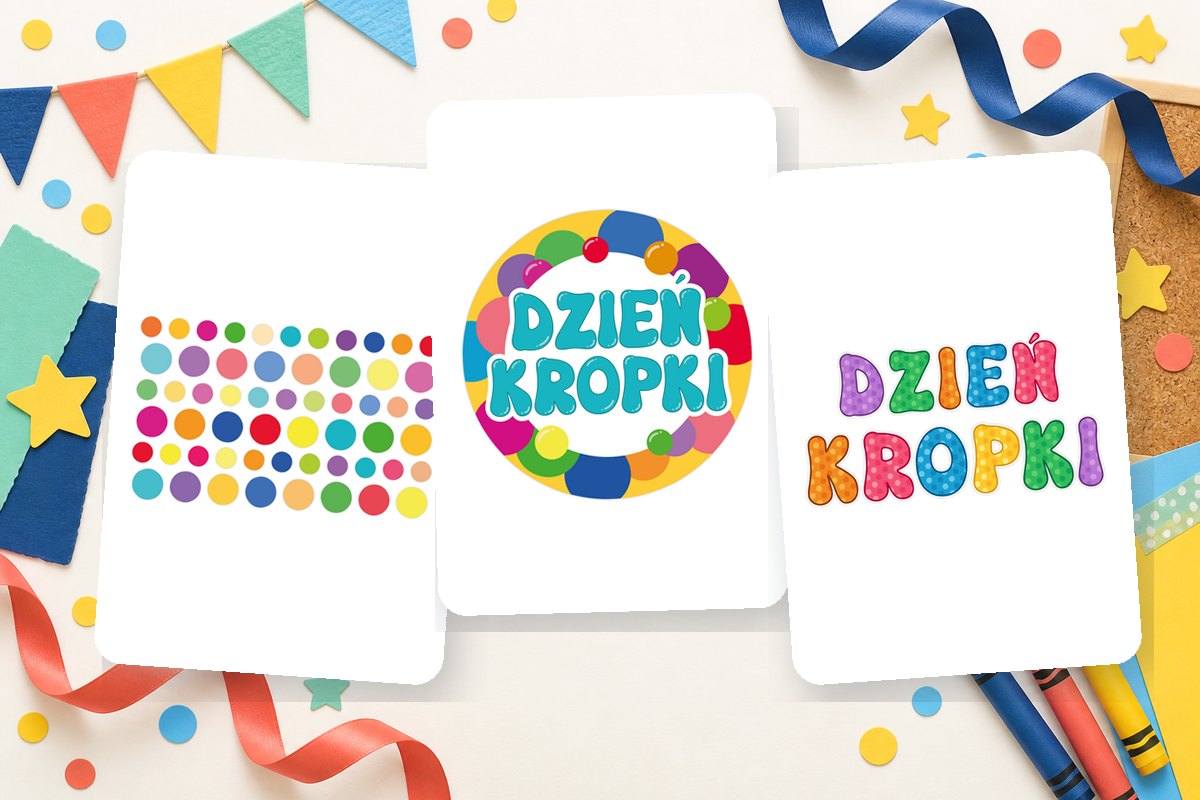 Kolorowe naklejki i litery do dekoracji na Dzień Kropki