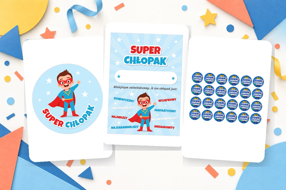 Naklejki Super Chłopak i dyplom A5 na Dzień Chłopaka