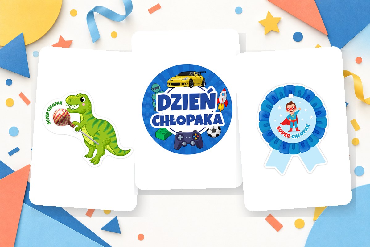 Opakowanie na lizaka, naklejki i papierowy medal na Dzień Chłopaka