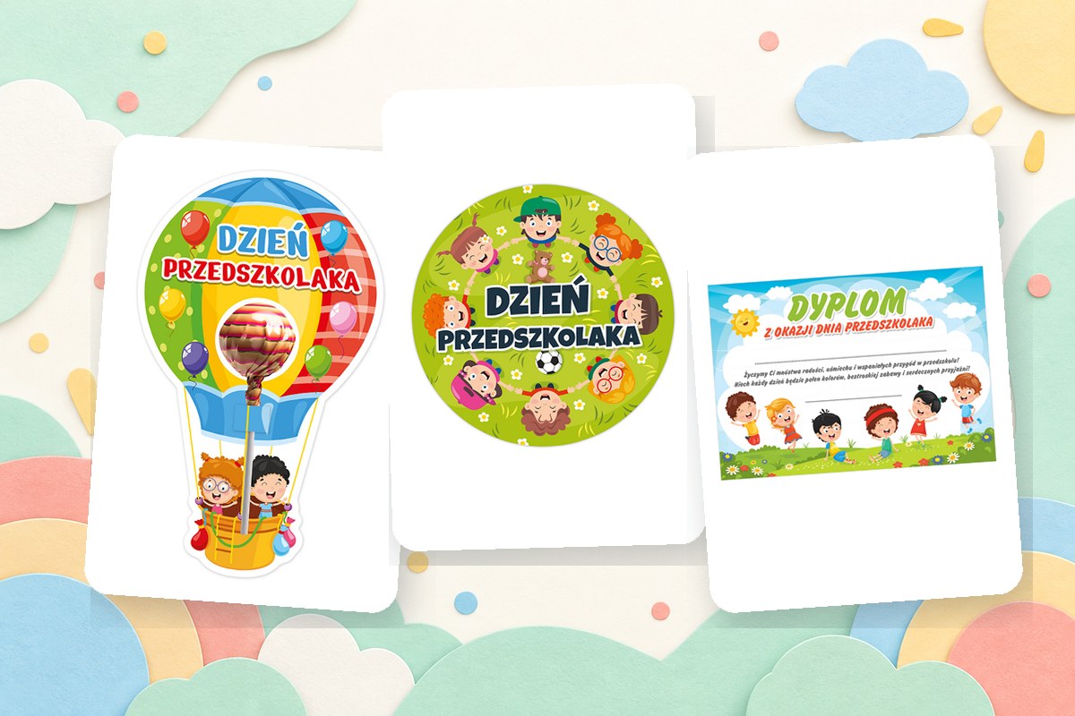 Opakowanie na lizaka, naklejki i dyplom na Dzień Przedszkolaka